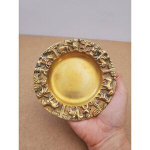 Brutalist Folk Art Brass Dish Catchall | Vintage Mid Century Decorative Relief